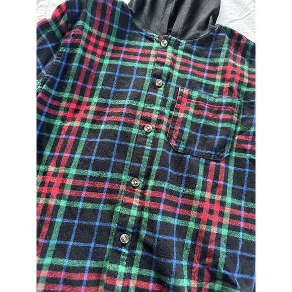 Art Class Boy’s Button-Down Hood Flannel Black w/ Multi-Color Plaid Size 16/18 - Picture 4 of 6